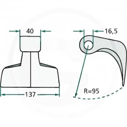 MARTEAU DE BROYEUR 137 X 40 R95 TR 16,5
