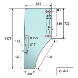 LEFT DOOR GLASS ER047314 FOR JOHN DEERE
