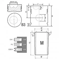 CHEMISE + PISTON + SEGMENTS ( ALESAGE 105 MM - AXE DE PISTON 35 MM ) - 90093960