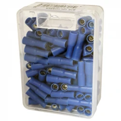 COSSES CYLINDRIQUES FEMELLES BLEU D4  POUR FILS 1-2,5 MM2 100 PIECES 