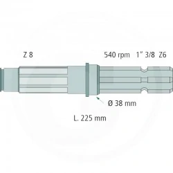 EMBOUT DE PRISE DE FORCE 1"3/8 Z6 - L 225 MM 