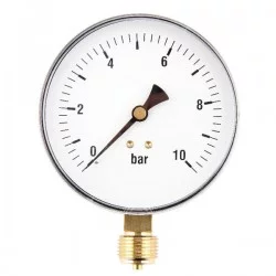 MANOMETRE RACCORD VERT. Ø 100 MM - 0-6 BARS - ACIER 1/2'' BSP  