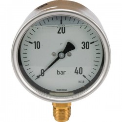 MANOMETRE RACCORD VERT. Ø 100 MM - 0-40 BARS - INOX 1/2'' BSP - GLYCERINE