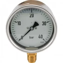 MANOMETRE RACCORD VERT. Ø 100 MM - 0-40 BARS - INOX 1/2'' BSP - GLYCERINE 