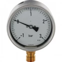 MANOMETRE RACCORD VERT. Ø 100 MM - -1-3 BARS - INOX 1/2'' BSP - GLYCERINE 
