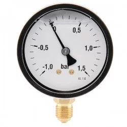 MANOMETRE RACCORD VERT. Ø 63 MM - -1-1,5 BARS - INOX 1/4'' BSP - GLYCERINE 