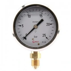 MANOMETRE RACCORD VERT. Ø 63 MM - 0-25 BARS - INOX 1/4'' BSP - GLYCERINE 