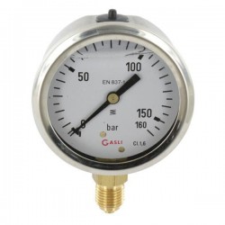 MANOMETRE RACCORD VERT. Ø 63 MM - 0-160 BARS - INOX 1/4'' BSP - GLYCERINE
