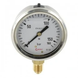 MANOMETRE RACCORD VERT. Ø 63 MM - 0-160 BARS - INOX 1/4'' BSP - GLYCERINE 