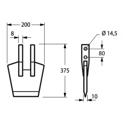 BECHE  POUR GRAMEGNA / LAFFORGUE L 200 MM - H 375 MM TR Ø 14,5 MM 