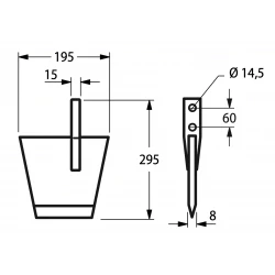 BECHE ASYMETRIQUE POUR FALC MINI TORO - TORO L 195 MM - H 295 MM TR Ø 14,5 MM 
