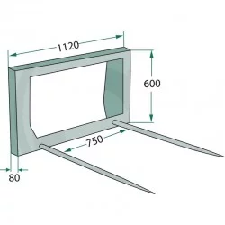 FOURCHE A BALLES - ATTACHE EURO - LIVRE AVEC DENTS 1100 MM  