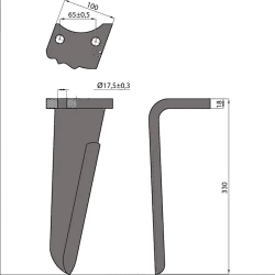 DENT DE HERSE ROTATIVE 3 PLAQUETTES CARBURE DROITE POUR RABEWERK 