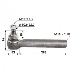 ROTULE DE DIRECTION L 275 MM - F M18 X 1,5 MM - CONE 19,9/22,3 MM 
