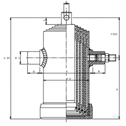 VERIN TELESCOPIQUE 5 EXPANSIONS 38,4 TONNES COURSE 2450 MM 