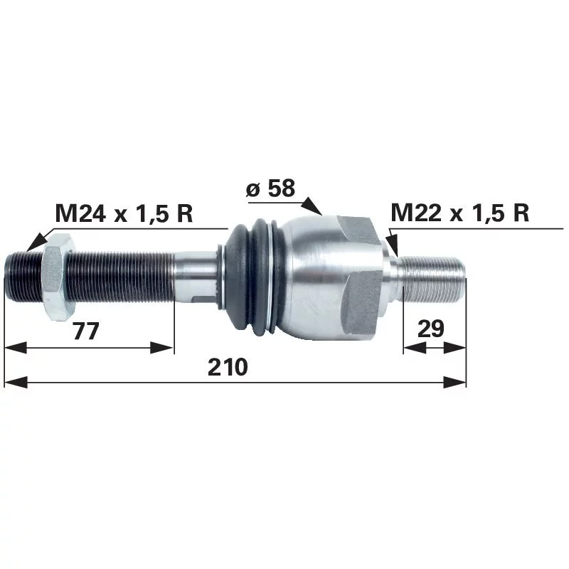 SNODO ASSIALE L 210 MM - M24 X 1,5 MM - M 22 X 1,5 MM 