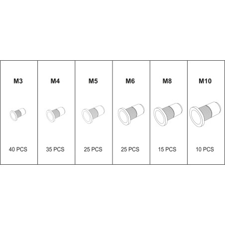 ASSORTIMENT D'ÉCROUS À RIVETER 150 PIECES 