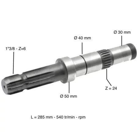 PTO SHAFT 1 "3/8 Z6 L 283 MM 