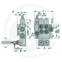 DISTRIBUTEUR MONOBLOC 40L/MIN - 1 JOYSTICK - 2 DOUBLE EFFETS 