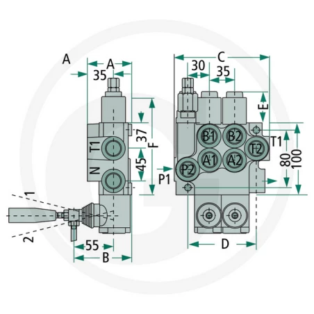 DISTRIBUTEUR MONOBLOC 40L/MIN - 1 JOYSTICK - 2 DOUBLE EFFETS 