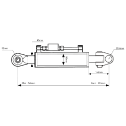 BARRE DE POUSSEE HYDRAULIQUE GENOUILLERE/ROTULE CAT 2/3 CYLINDRE 90 MM L 640 MM 