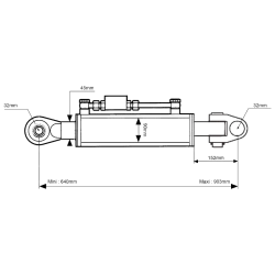 BARRE DE POUSSEE HYDRAULIQUE GENOUILLERE/ROTULE CAT 3/3 CYLINDRE 90 MM L 640 MM 