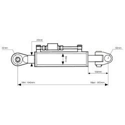 BARRE DE POUSSEE HYDRAULIQUE GENOUILLERE/ROTULE CAT 3/3 CYLINDRE 90 MM L 640 MM 