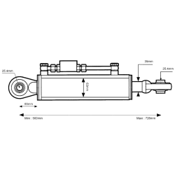 BARRE DE POUSSEE HYDRAULIQUE ROTULE/ROTULE CAT 2/2 CYLINDRE 63 MM L 500 MM 