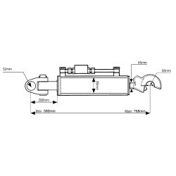 BARRE DE POUSSEE HYDRAULIQUE GENOUILLERE/ROTULE CAT 3/3 CYLINDRE 90 MM - L 580 MM 