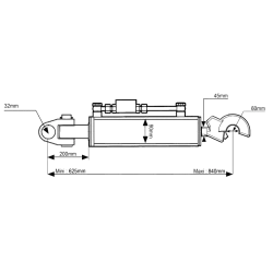 BARRE DE POUSSEE HYDRAULIQUE GENOUILLERE/ROTULE CAT 3/3 CYLINDRE 90 MM - L 625 MM 