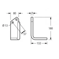 LAME DE FRAISE GAUCHE POUR HOWARD  132 X 80 X 180 EP 7 MM - TR 13 - EA 57 