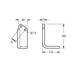 LAME DE FRAISE DROITE POUR HOWARD  132 X 80 X 180 EP 7 MM - TR 13 - EA 57 