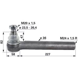 ROTULE DE DIRECTION L 258 MM - F M24 X 1,5 MM - CONE 23,5/25,5 MM 