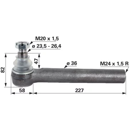 ROTULE DE DIRECTION L 258 MM - F M24 X 1,5 MM - CONE 23,5/25,5 MM ROTULE DE DIRECTION L 258 MM - F M24 X 1,5 MM - CONE 23,5/25,5 MM