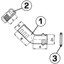 Conector de manguera de 45° con rótula