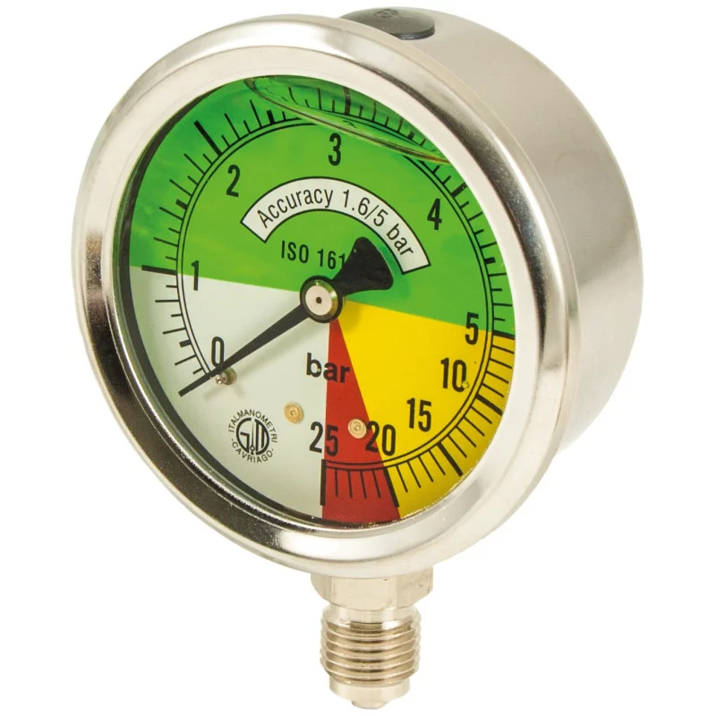 Manomètre à Glycérine Isométrique Ø63mm 0-15/60 Bar Filetage 1/4" Gaz