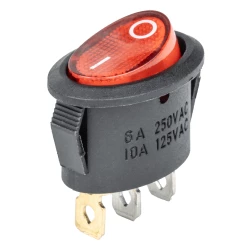 INTERRUPTEUR ON/OFF - 12V - 230V - OVALE AVEC LUMIERE ROUGE 