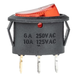 INTERRUPTEUR ON/OFF - 12V - 230V - OVALE AVEC LUMIERE ROUGE 