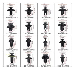 ASSORTIMENT D'AGRAFES PLASTIQUE POUR CARROSSERIE INTERIEUR & EXTERIEUR AVEC OUTILS 