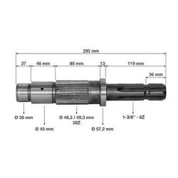  ARBRE DE PRISE DE FORCE 1''3/8 6CAN 1000TR/MIN POUR TRACTEUR FORD  