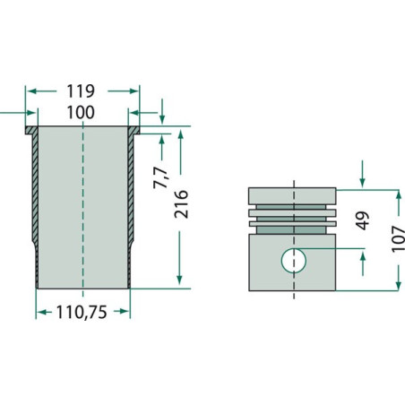 CASE D268 KIT COMPLETO CANNA PISTONE