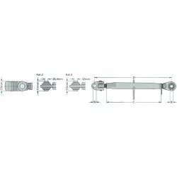 BARRE DE POUSSEE CHAPPE/ROTULE FILEATAGE 36 X 3 MM   640/860 MM CAT.3/2
