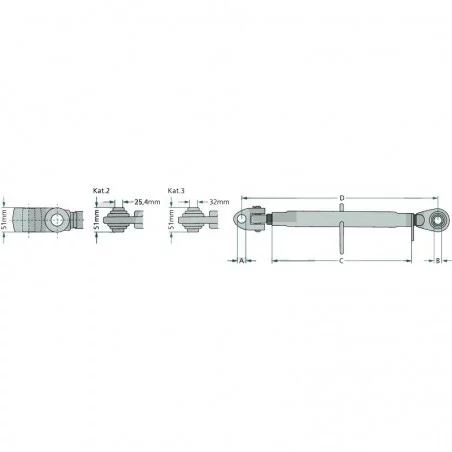 BARRE DE POUSSEE CHAPPE/ROTULE FILEATAGE 36 X 3 MM  485/720 MM CAT.3/2