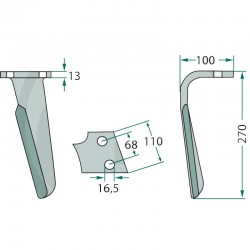 DENT DE HERSE ROTATIVE DROITE
