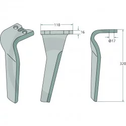 DENT DE HERSE ROTATIVE DROITE