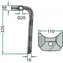 DENT DE HERSE ROTATIVE DROITE