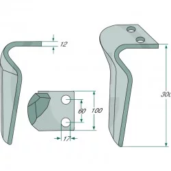 DENT DE HERSE ROTATIVE DROITE